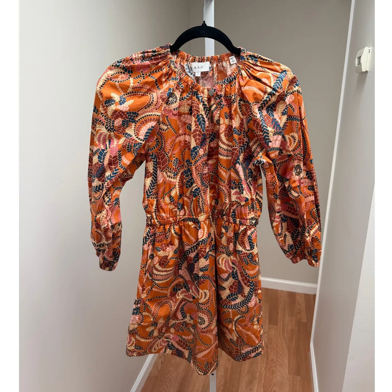 A.L.C Rosanna Dress Womens 4 Orange Clay Paisley Long Sleeve Boho Cottagecore - Image 3