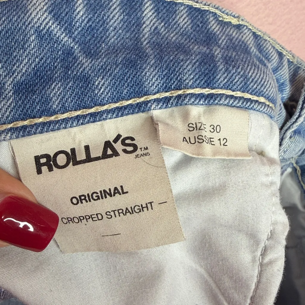 ROLLA’S Original Straight Light Wash High Rise Distressed Cropped Jeans. Size 30 Blue - Image 11