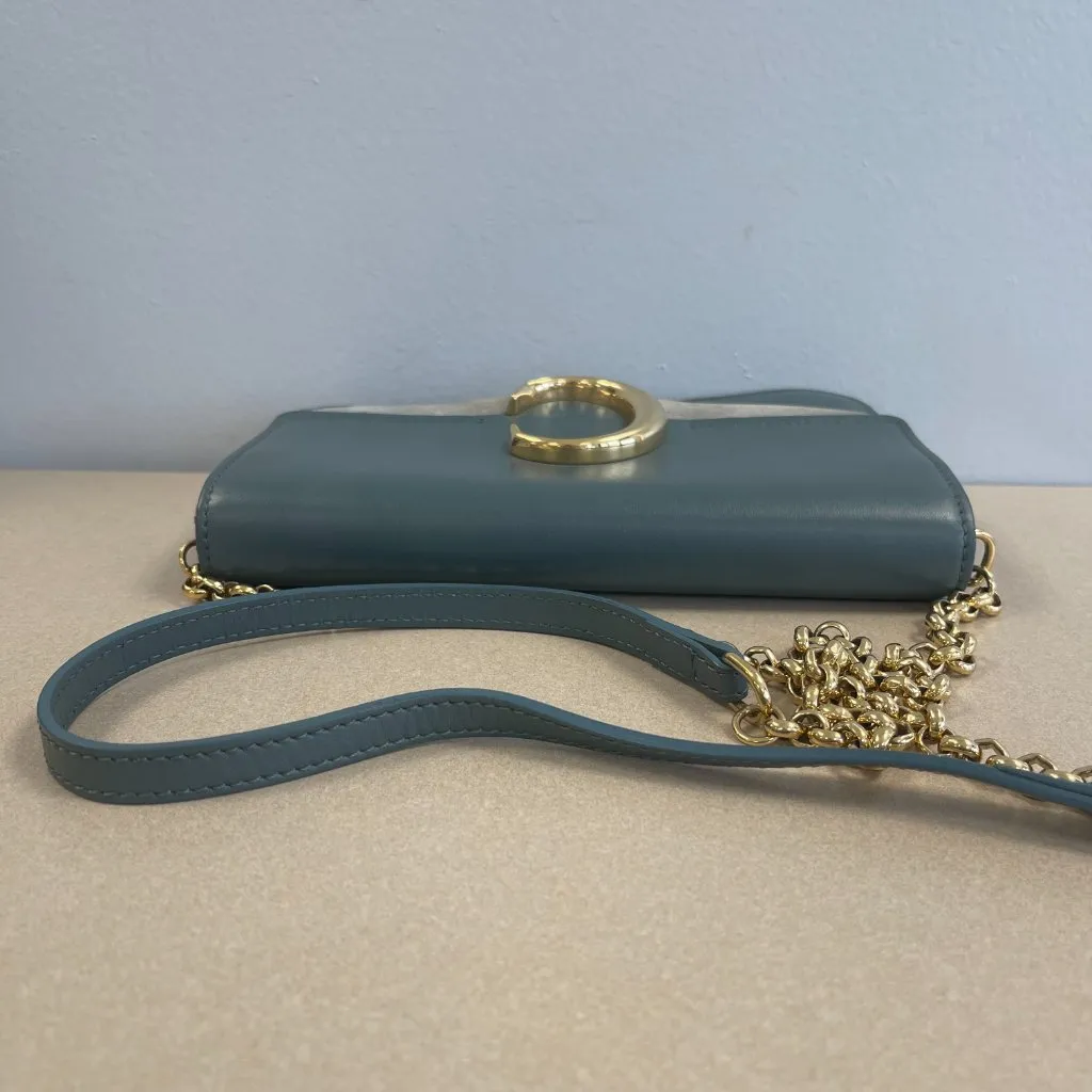 Chloé C Calfskin Leather & Suede Crossbody Bag in Blue & Grey - Preowned - Image 6