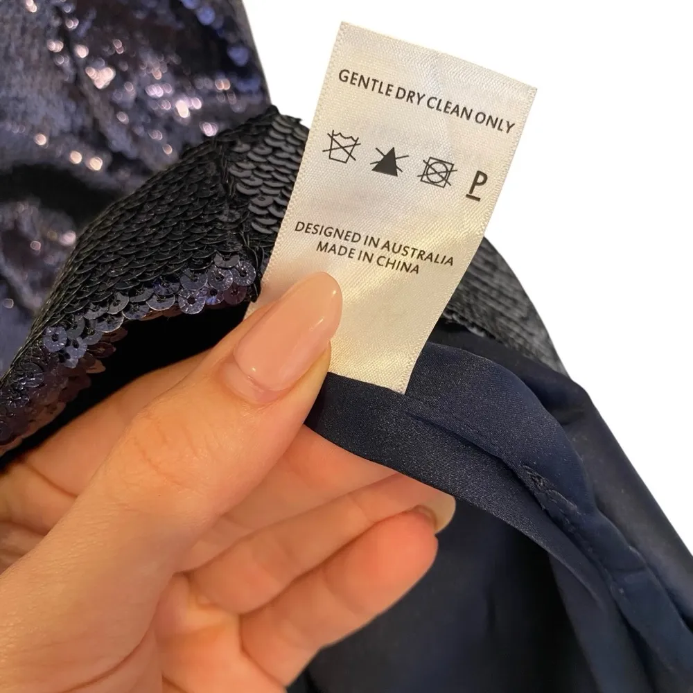 MISHA Avery Sequin Slip Midi Dress With Slit & Low Back In Blue Size 4 - Image 12