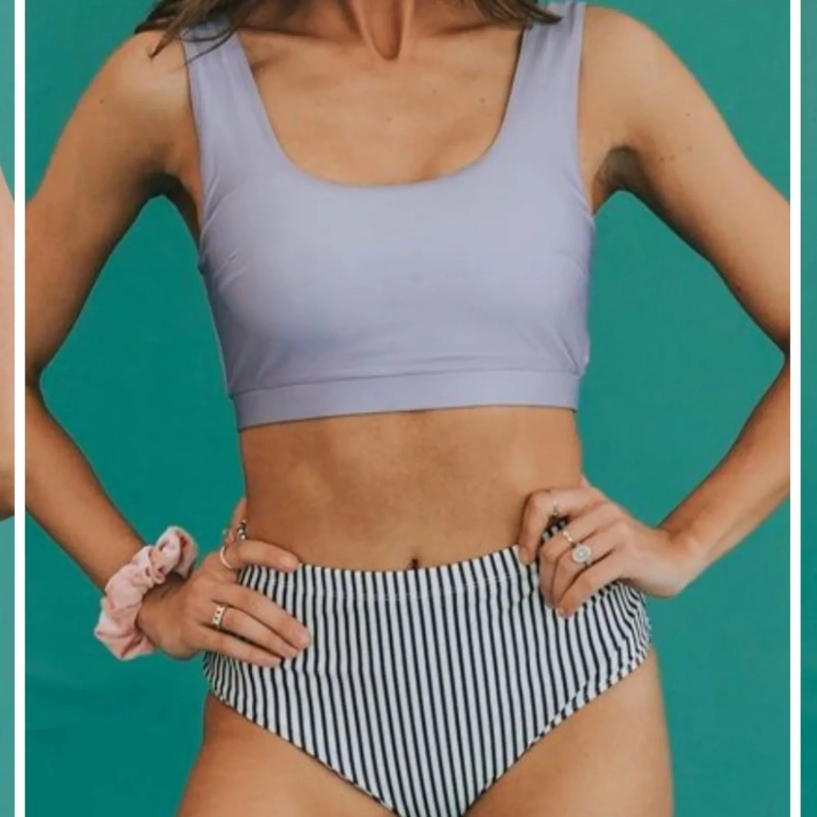 Striped Blue Tankini Bikini Set NWOT Size M - Image 3