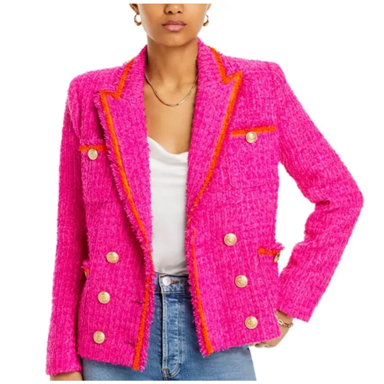 L'AGENCE Alectra Pink Textured Fringe Jacket - Size 4 (New) - Image 4