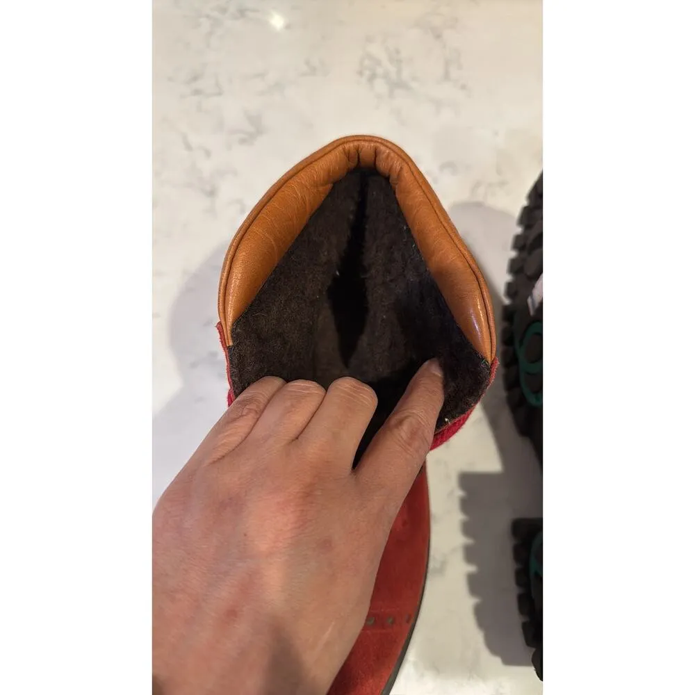 Alp Trend Red Leather trim Suede Lace Up Ankle Boots Sherpa lined size 8.5 - Image 8