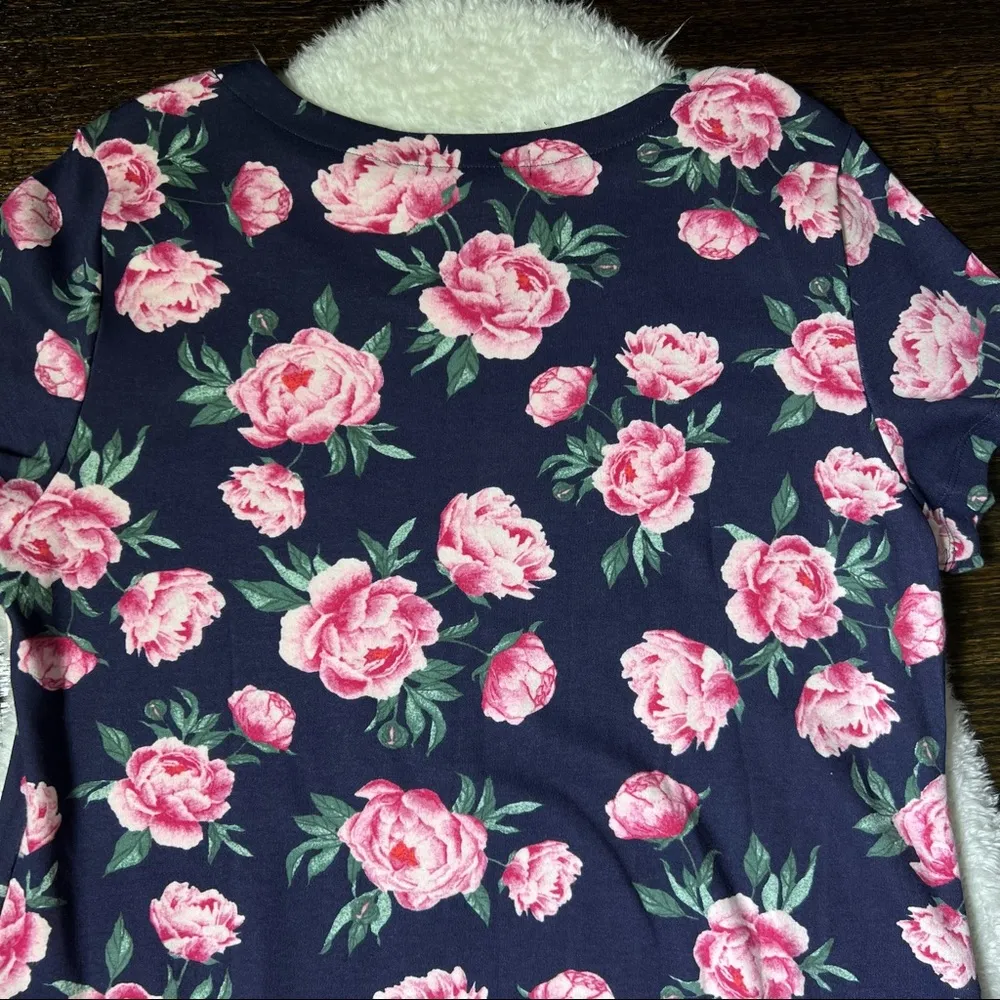 Karen Scott Sport Navy Blue Floral Print Short Sleeve Dress - Image 7