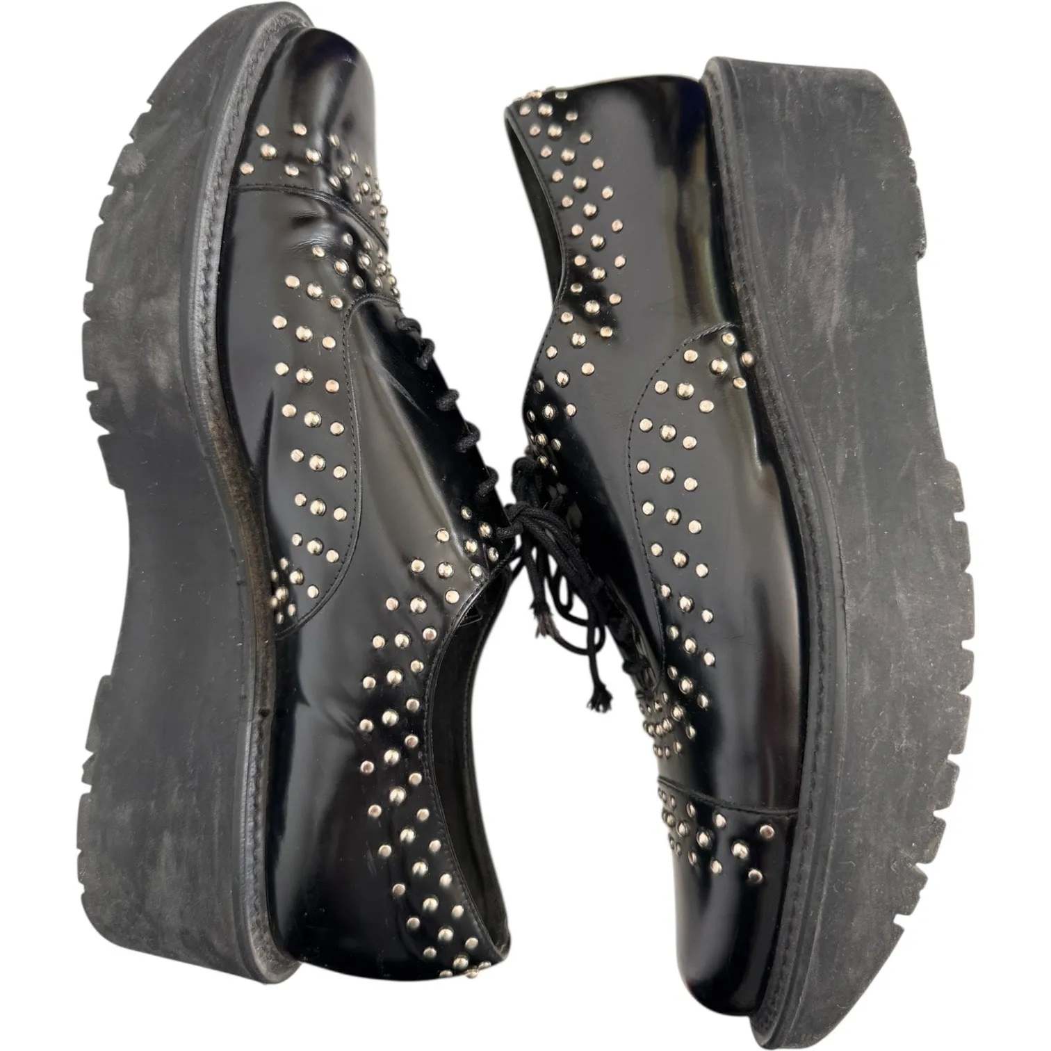 Stuart Weitzman Black Studded Patent Leather Platform Oxfords SW 88216 size 9 - Image 5