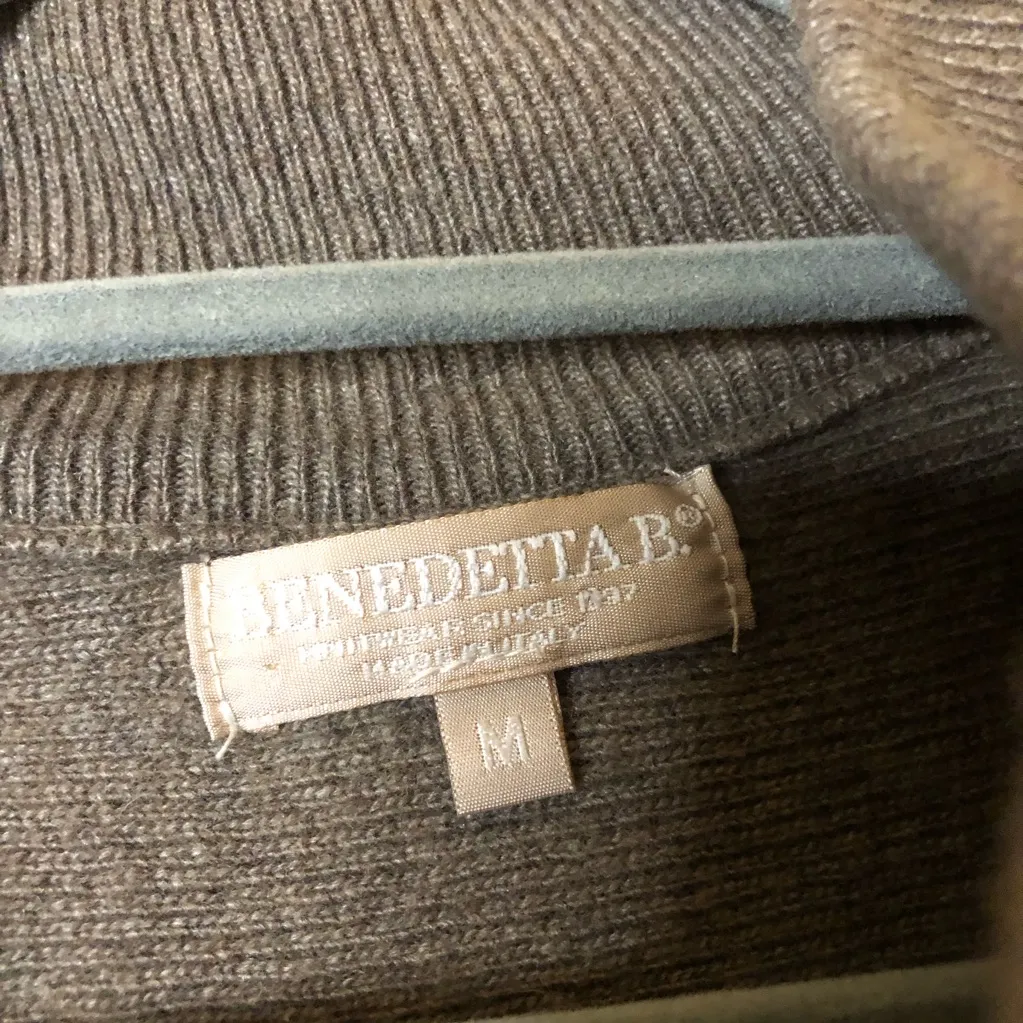 Benedetta B Merino Wool Cashmere Snap Front Cardigan Sweater Grey Tan medium - Image 6