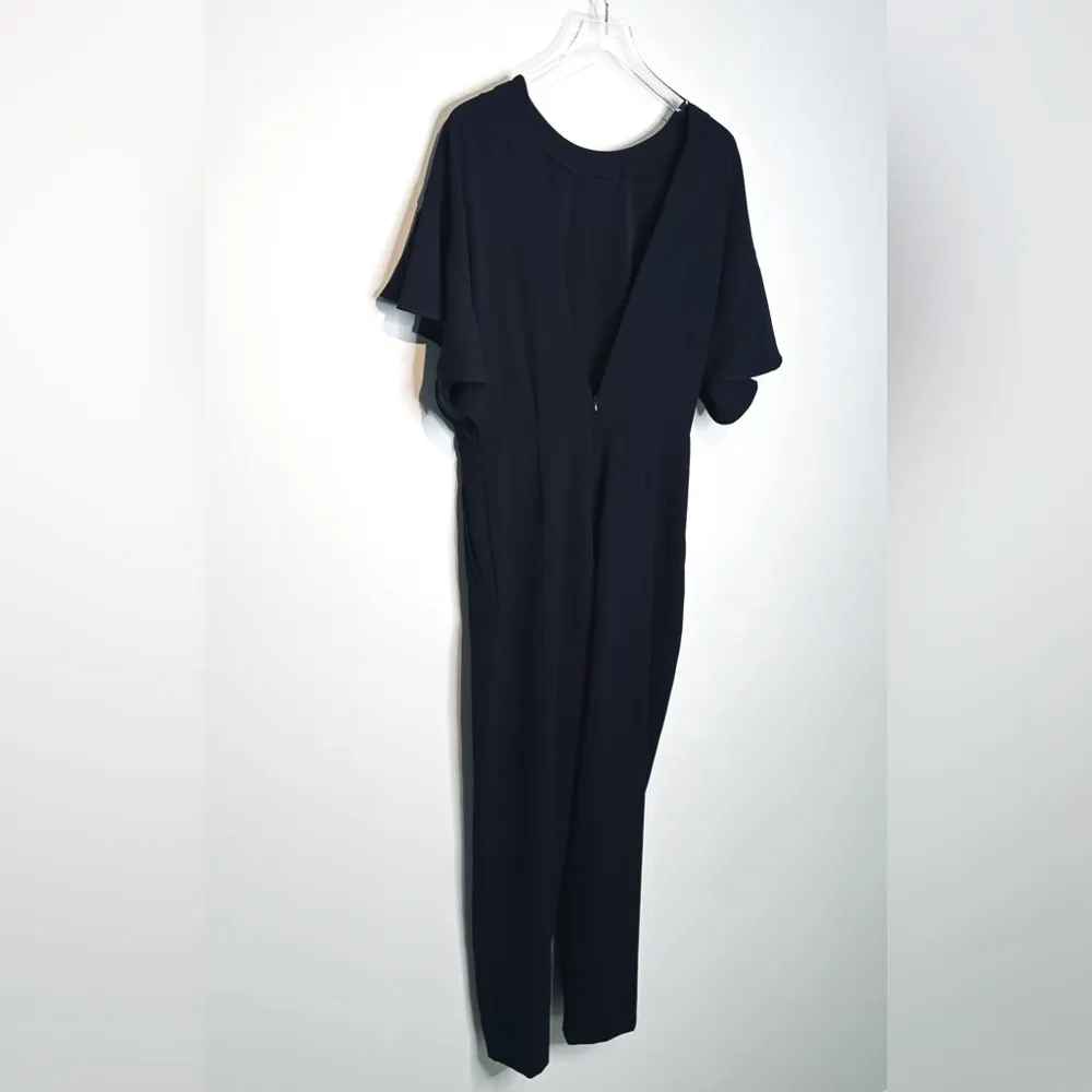 Iro Singles Scoopneck Flutter Sleeve Deep V Back Black Jumpsuit Pants Sz 40 NWT - Image 7
