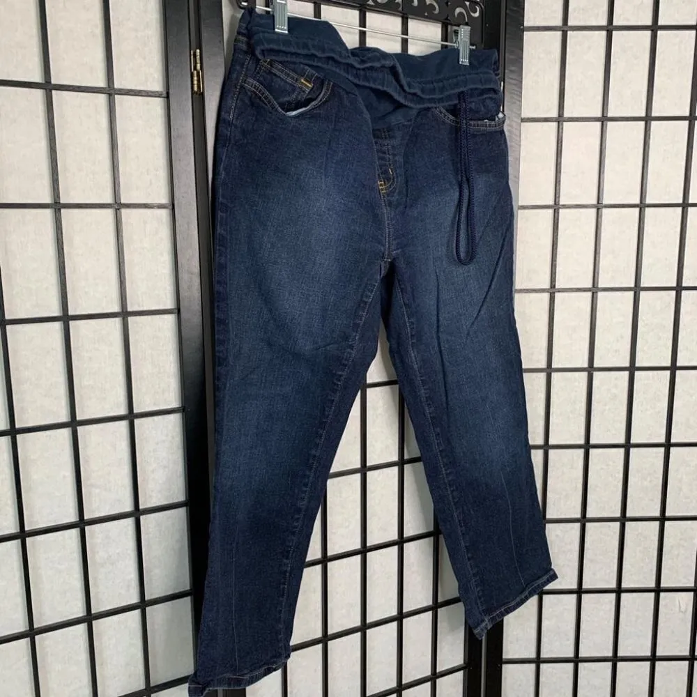 Oh Baby Motherhood Maternity Pregnancy Cropped Capris Denim Jeans Blue Small - Image 2