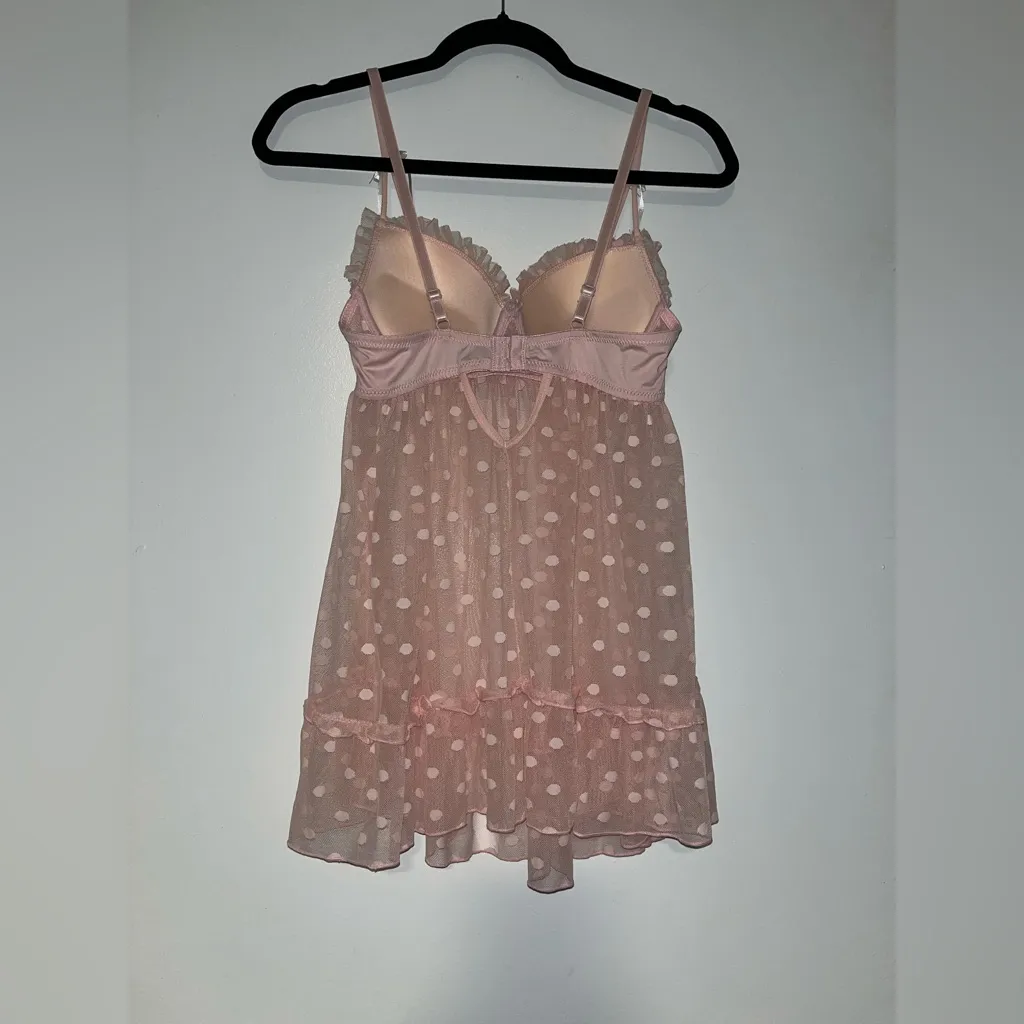 Romantic‎ Sheer Pink Polka Dot Babydoll Lingerie – Size Large - Image 6