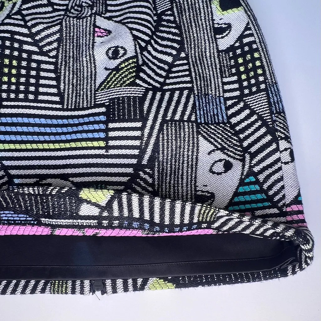 MILLY Les Femmes Mod‎ Faces Multicolor Jacquard Full Back Zip Mini Skirt Size 6 - Image 11