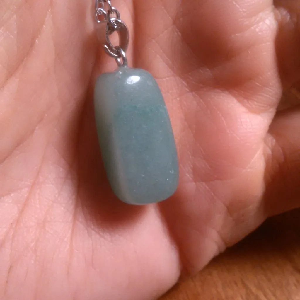 Green Aventurine Silvertone Brass Pendant Stainless Steel Necklace - Image 9