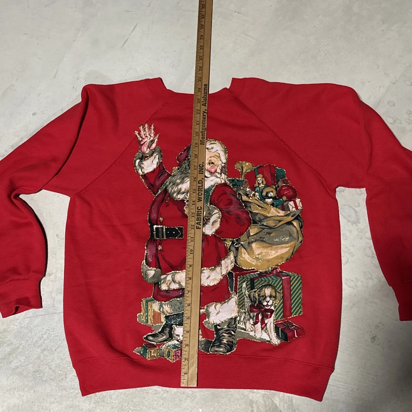 Vintage Christmas Sweater Women's SZ L Red Santa Claus Double Sided Home Made Size L - Image 7