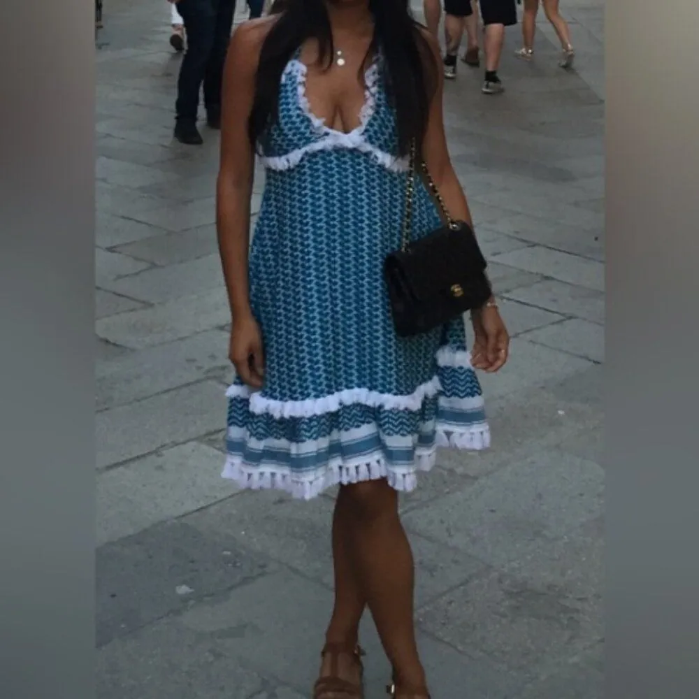 DODO BAR OR Dalal Dress Babydoll Halter Mini Finge Y2K Size Medium Large White - Image 2