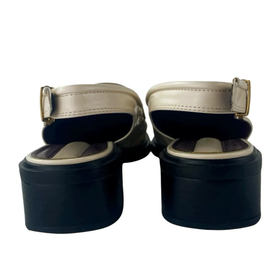 Franco Sarto Giada Cream White Leather Slingback Buckle Loafer Heels Shoes Sz 9M - Image 3