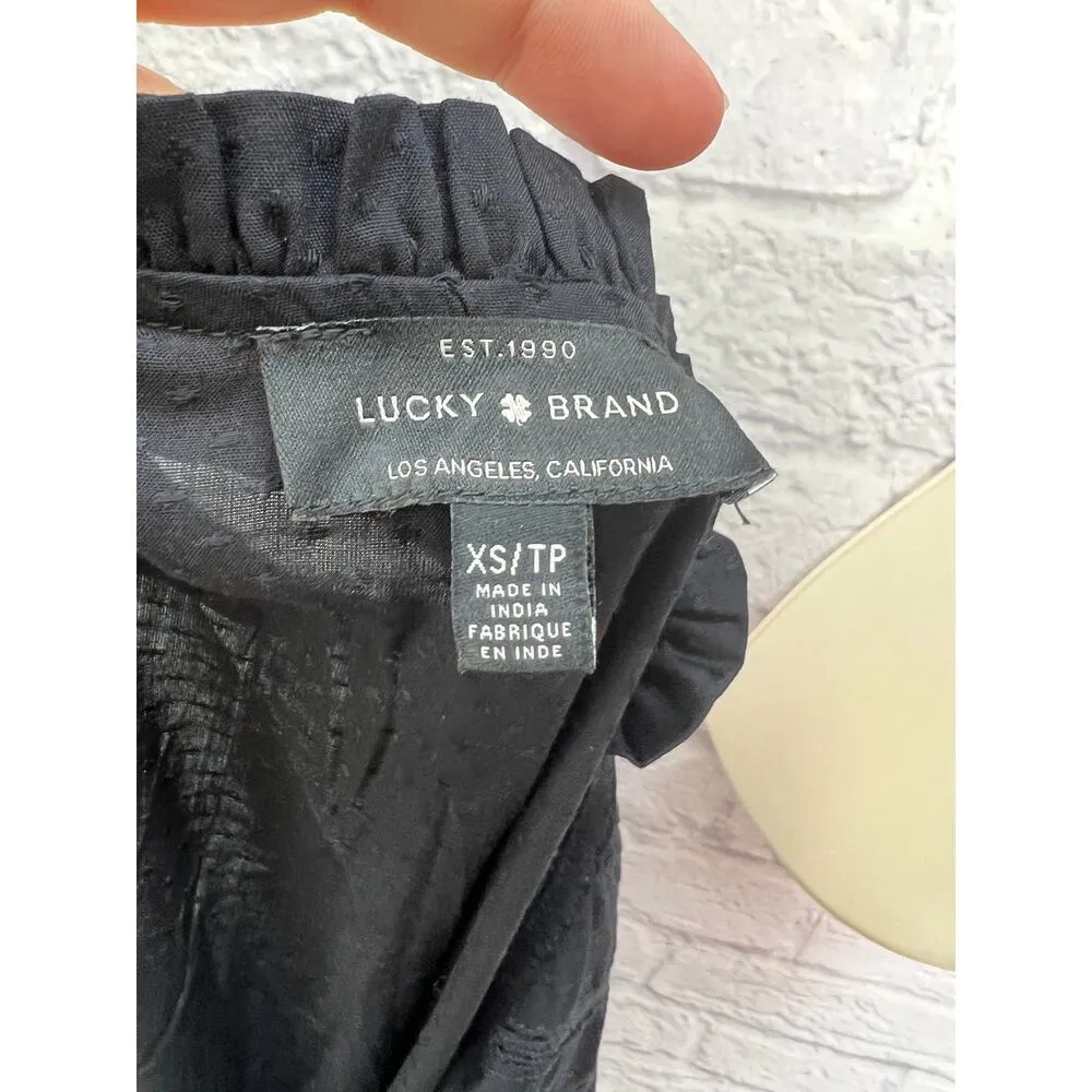 Lucky Brand Womens Mini Dress Black Boho Peasant Size XS Long Sleeve Crochet Dot - Image 6