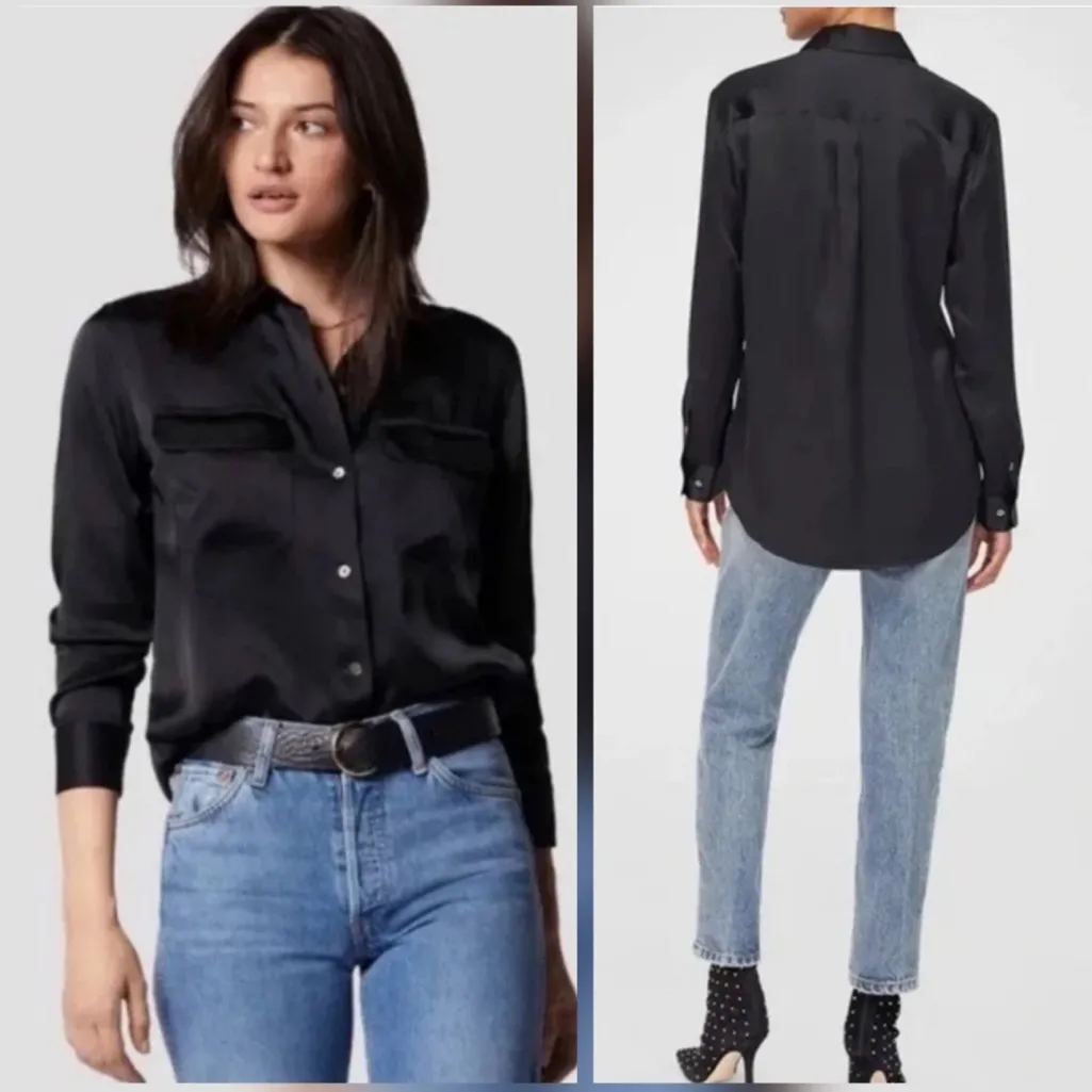 Equipment Black Button Down Satin Blouse Long Sleeve Women’s Small Career Office - Image 3
