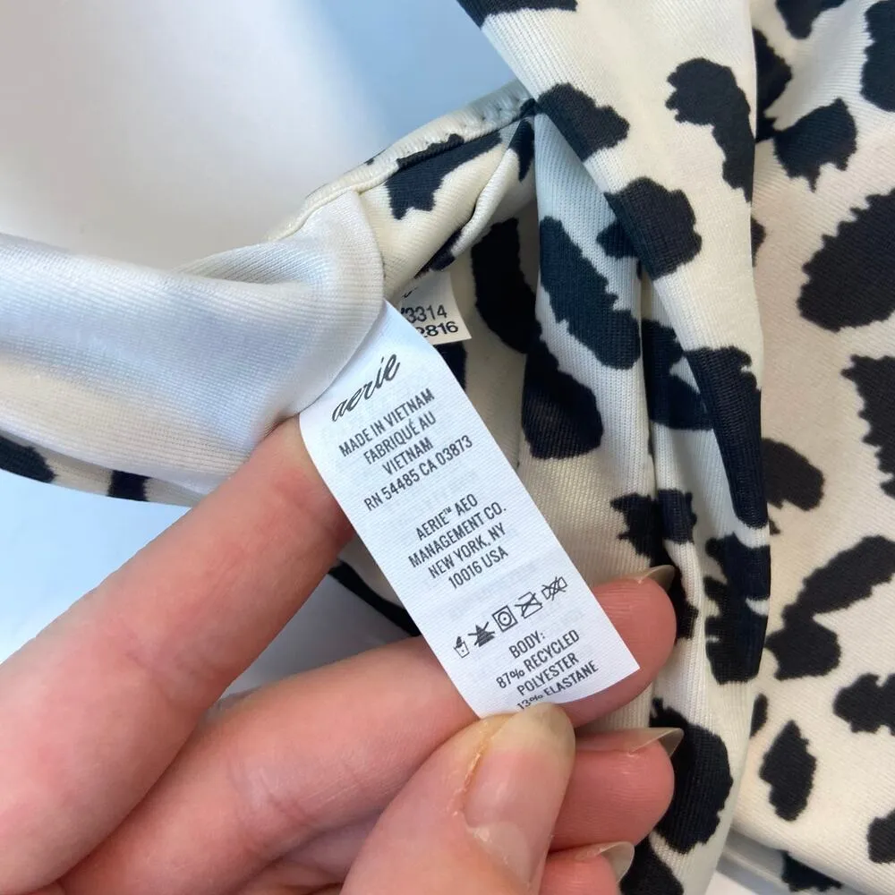 Aerie Leopard Crossover Bikini Top Scoop Black White Print Swim Wrap Tie Size XS - Image 5