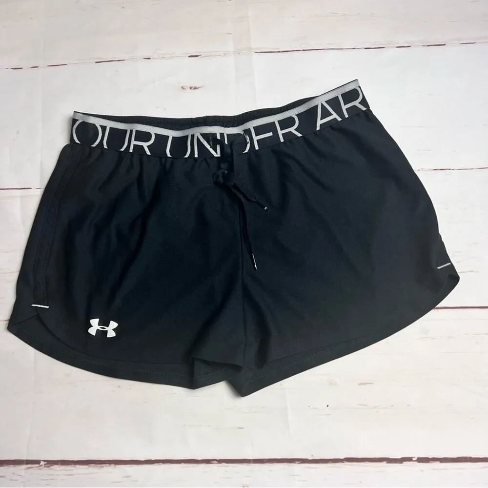 Under Armour Womens Sporty Athletic Black/White Logo Shorts Sz S - Image 2