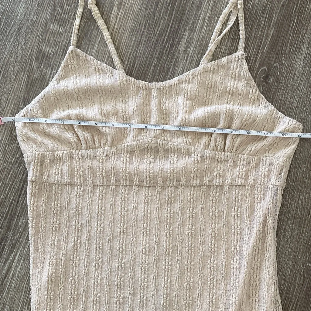 Y2k vintage midi sleeveless dress mesh overlay beige neutral ruffle hem Tan Size M - Image 7