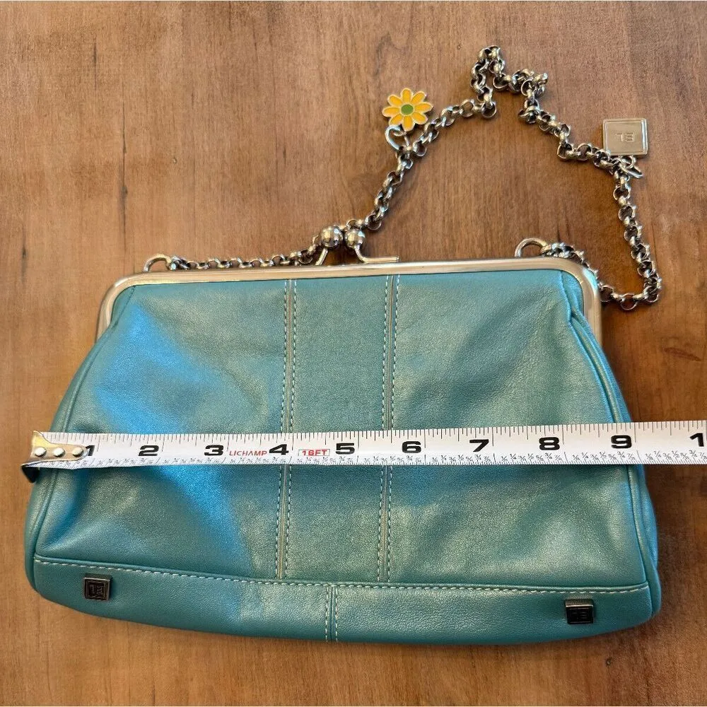 Elliot Lucca LeatherTeal Clutch Purse Handbag Kiss Lock Chain Charms - Image 7