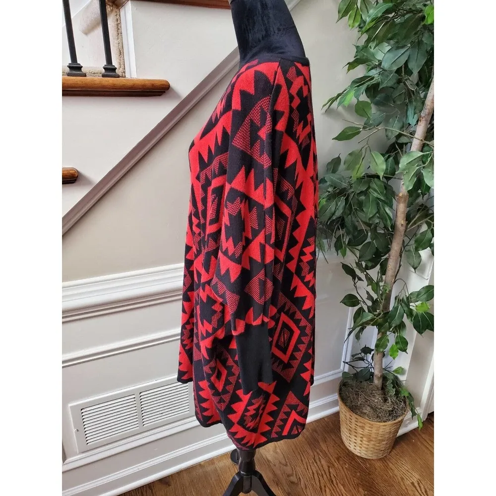 Audrey  Oversized Red & Black 100% Cotton Long Sleeve V-Neck Pullover Sweater L - Image 5