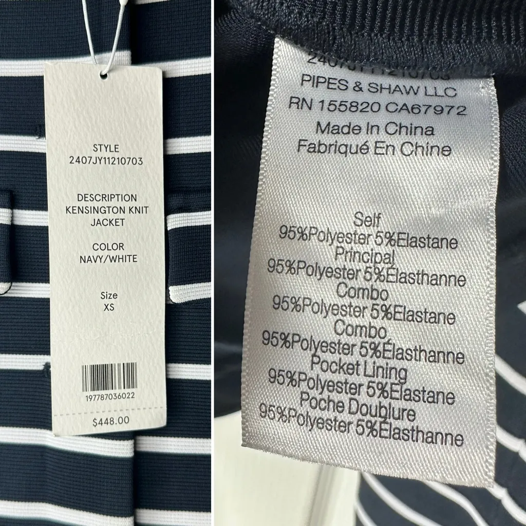 NWT Veronica Beard Kensington Striped Knit Button-Up Jacket Size XS Navy White - Image 9