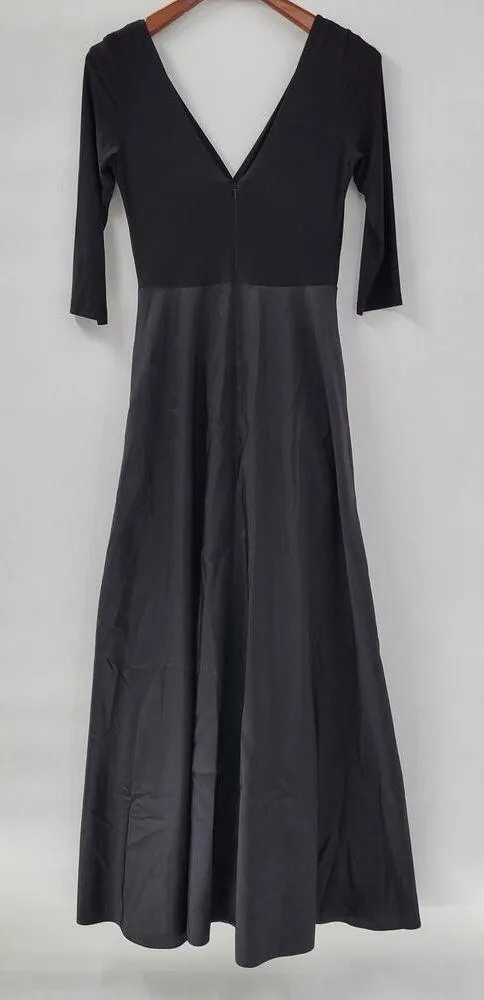 Alfred Sung Maxi Dress Womens 8 Black Ballet Top Taffeta Skirt V-Neck 3/4 Sleeve - Image 3