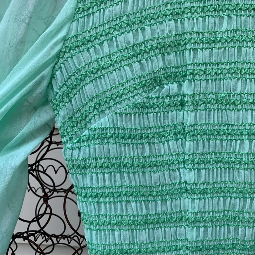 Vintage seersucker sheer sleeve mint dress Size XS - Image 6