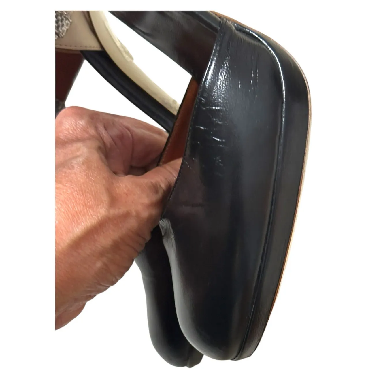 Dries Van Noten Leather D'orsay black cream gold platform pumps Size 37.5/US7 - Image 11