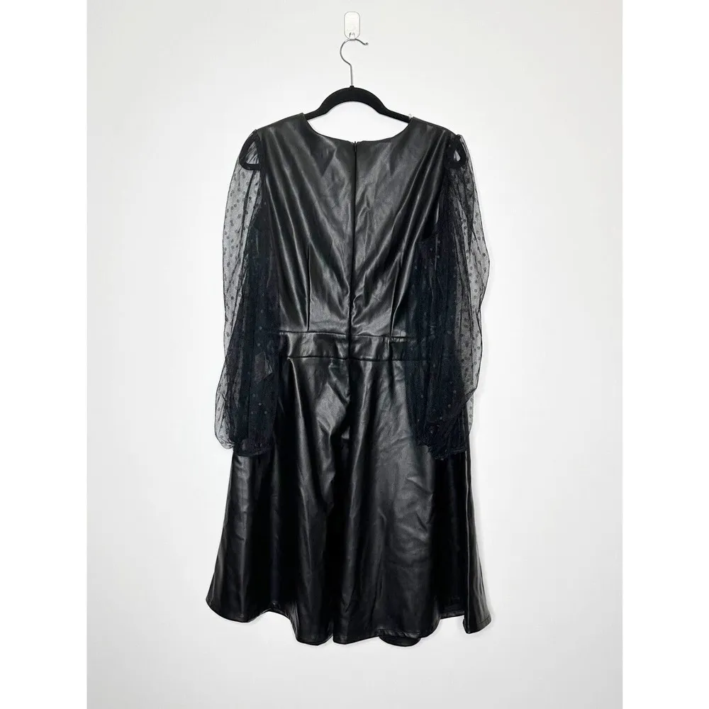 NWT Love X Design Faux Leather Vanguard Pleather Swiss Dot Dress Womens Black 1X - Image 4