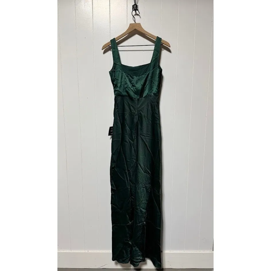 Lulus Emerald Green Satin Ruched Square Neck Maxi Dress Bridesmaid Formal S - Image 7
