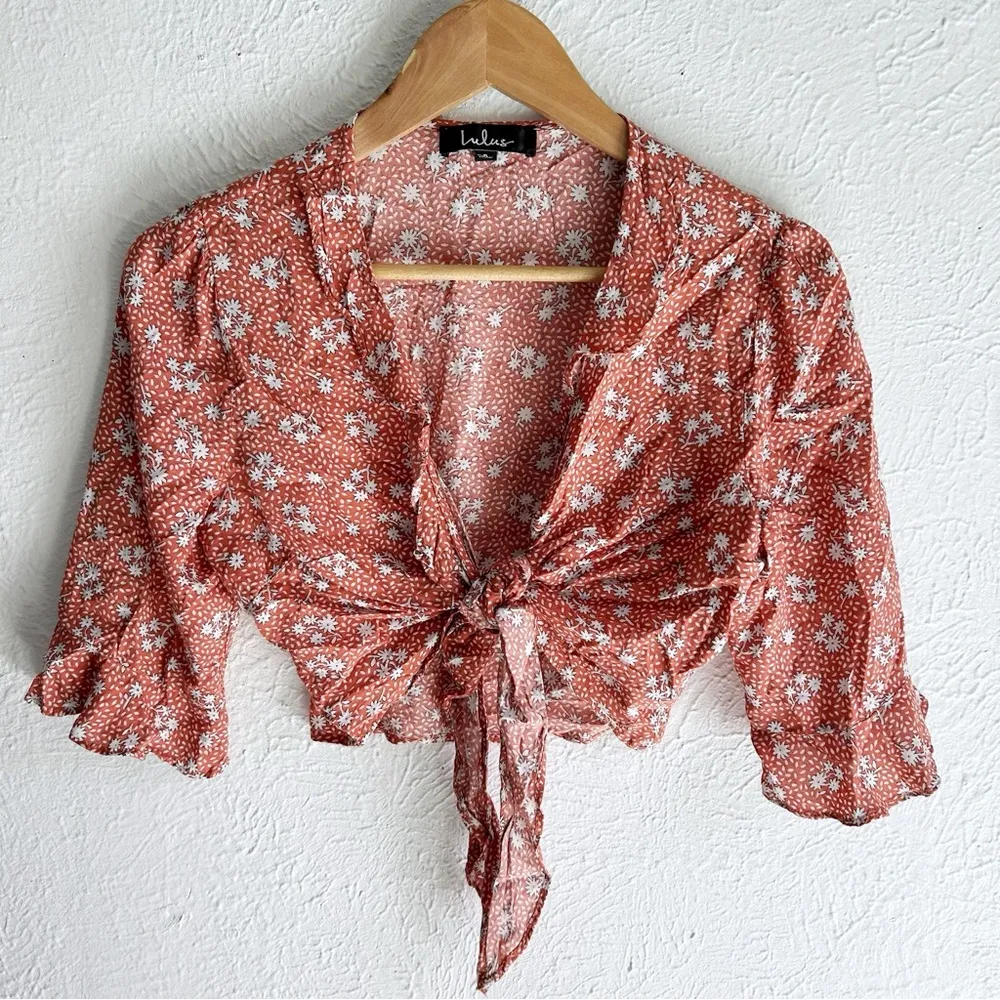 Lulu’s Carnation Crush Terra Cotta Floral Print Two-Piece Dress Sz Small - Image 2