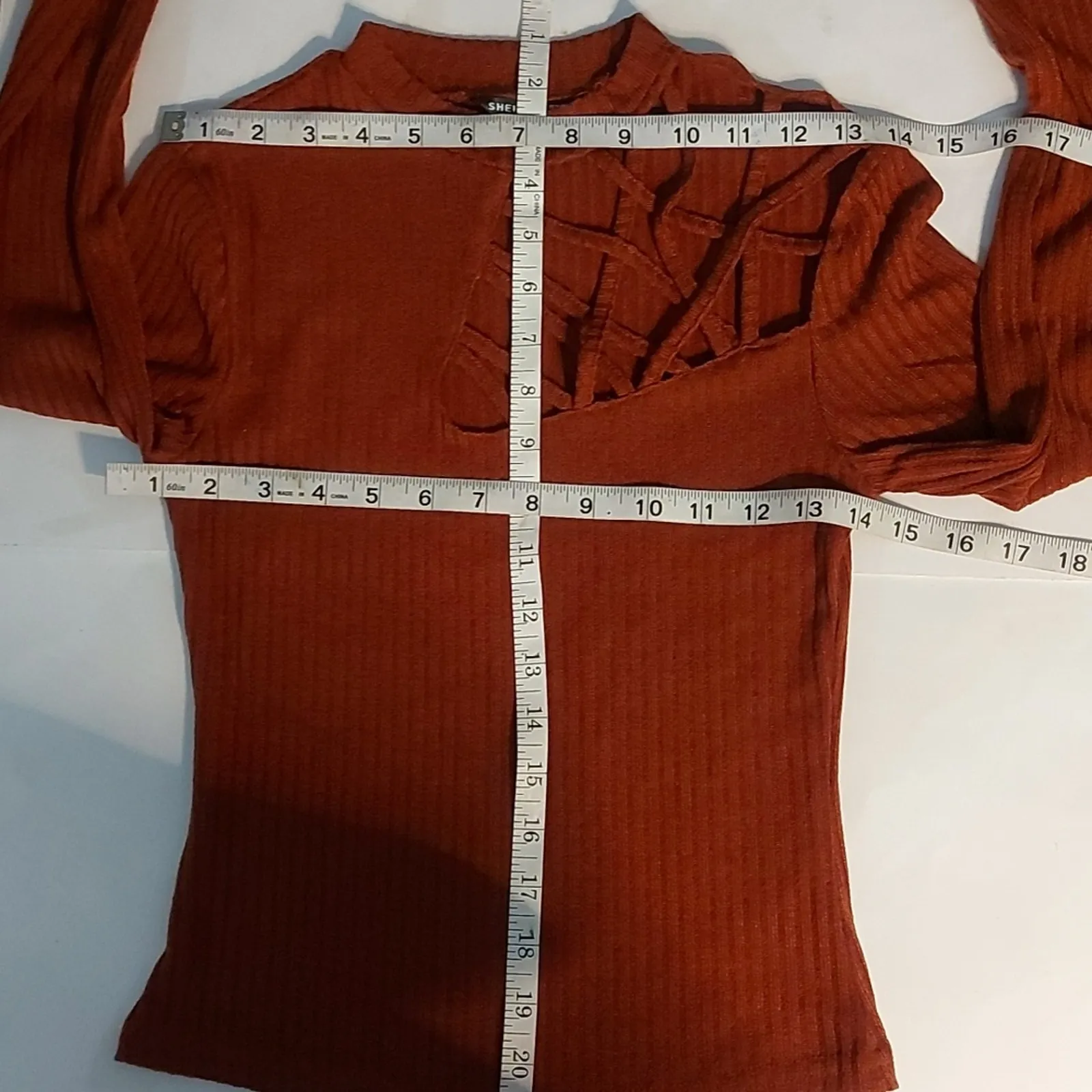 SHEIN Mock Ribbed Turtleneck Top 2 Cut Out Casual Boho Coquette Girl Rocker - Image 5