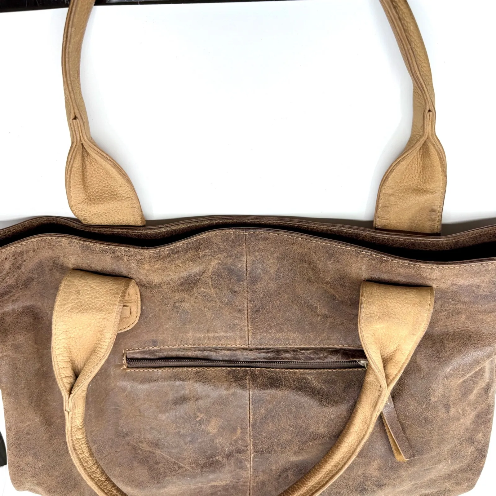 American‎ West TrueLu Brown Leather Tote Bag Purse Denim Lined Shoulder Bag - Image 7