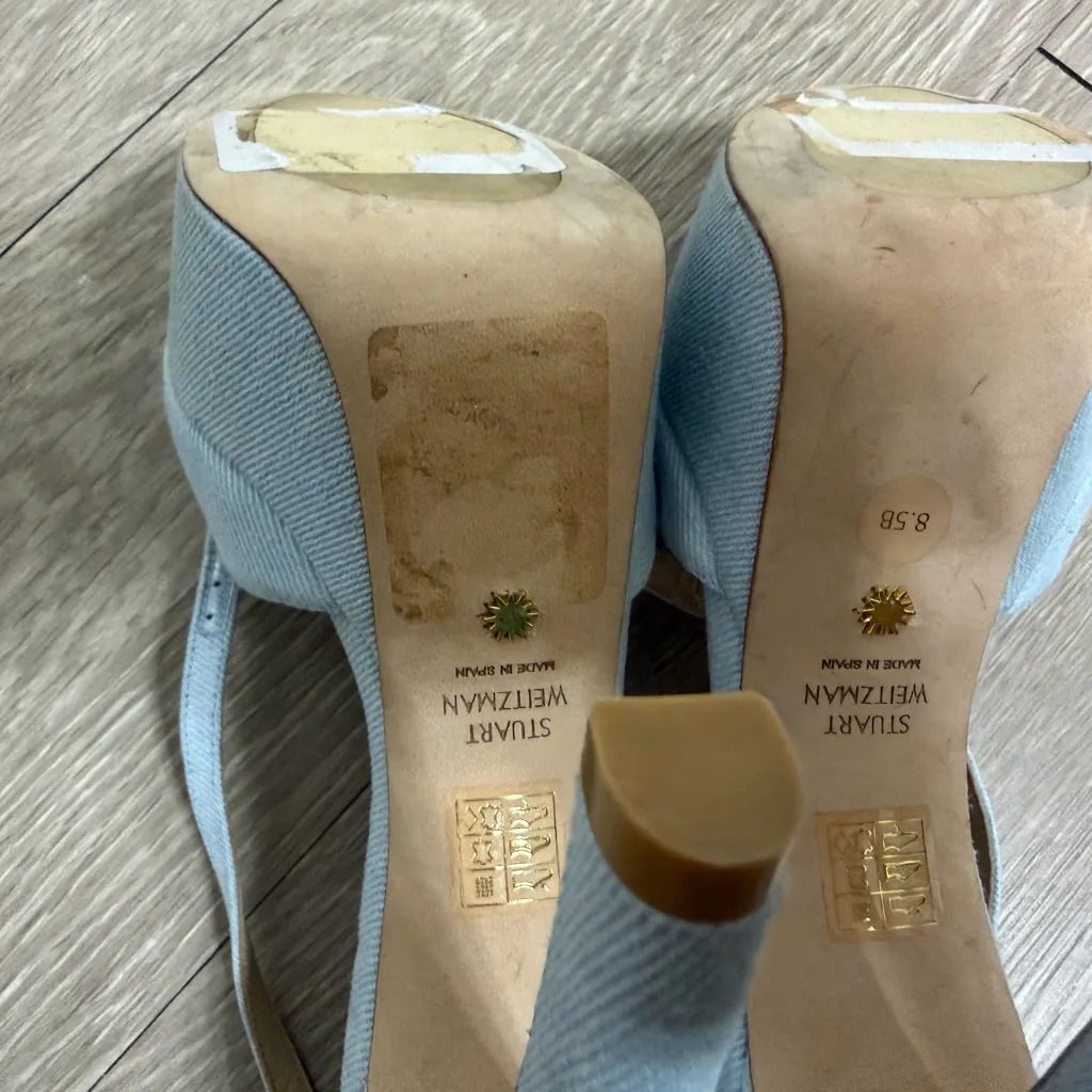 Stuart Weitzman Denim Platform Ankle Strap Heels Size 8.5 - Image 7