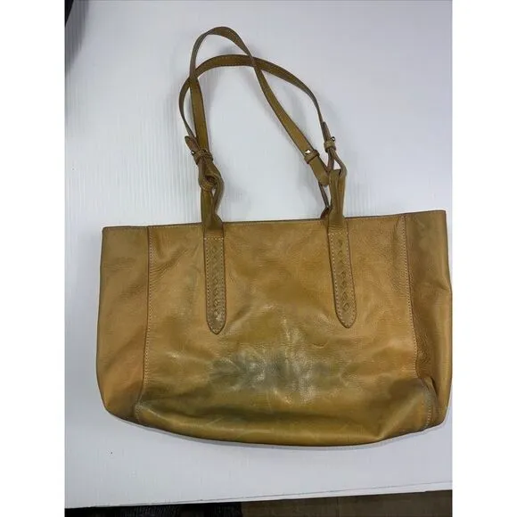 Frye Melissa Leather  Mustard Tote Bag‎ Cognac Large Shoulder Handbag W Stain - Image 6