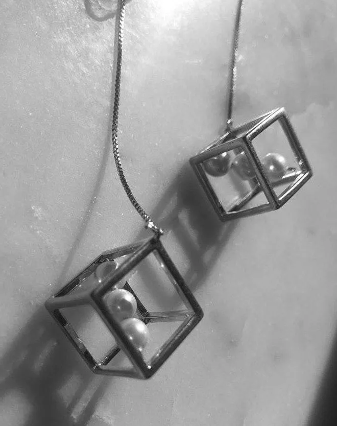 Silver Cube Earrings - Image 3