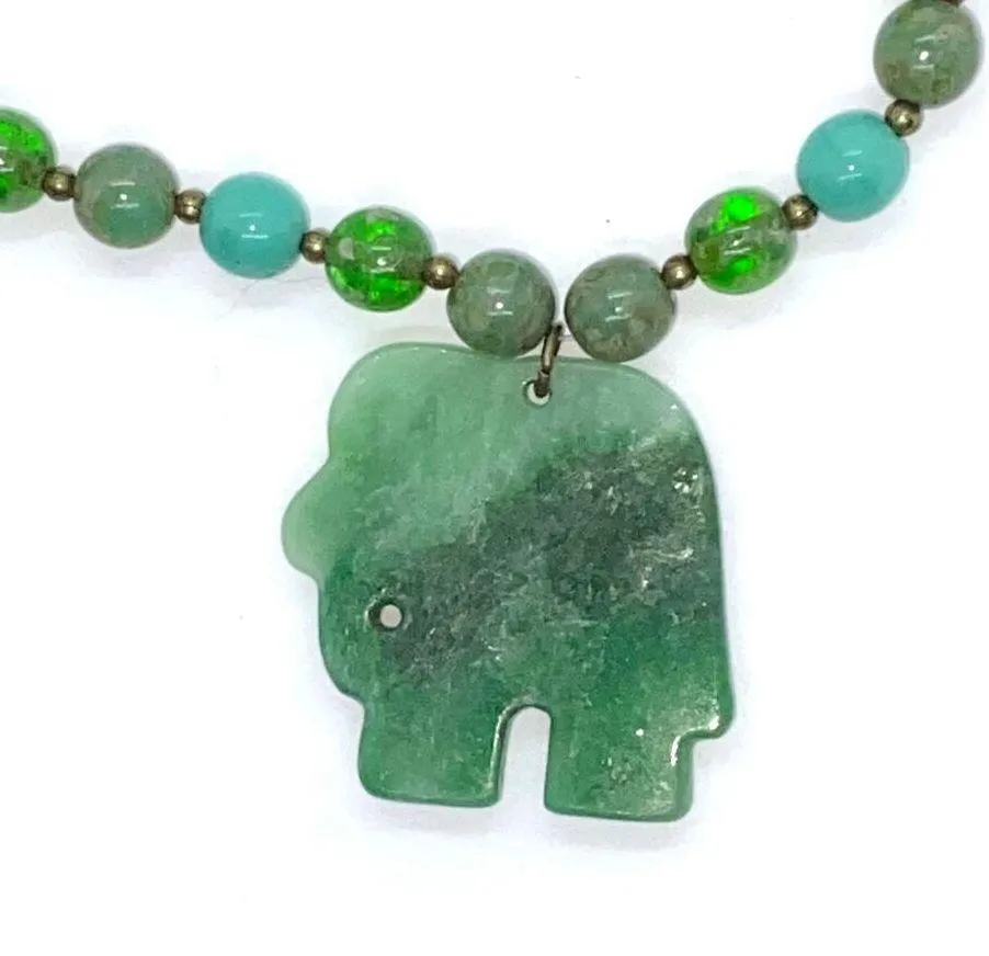 Handmade Bead Teal Rocks & Green Elephant Necklace - Image 5