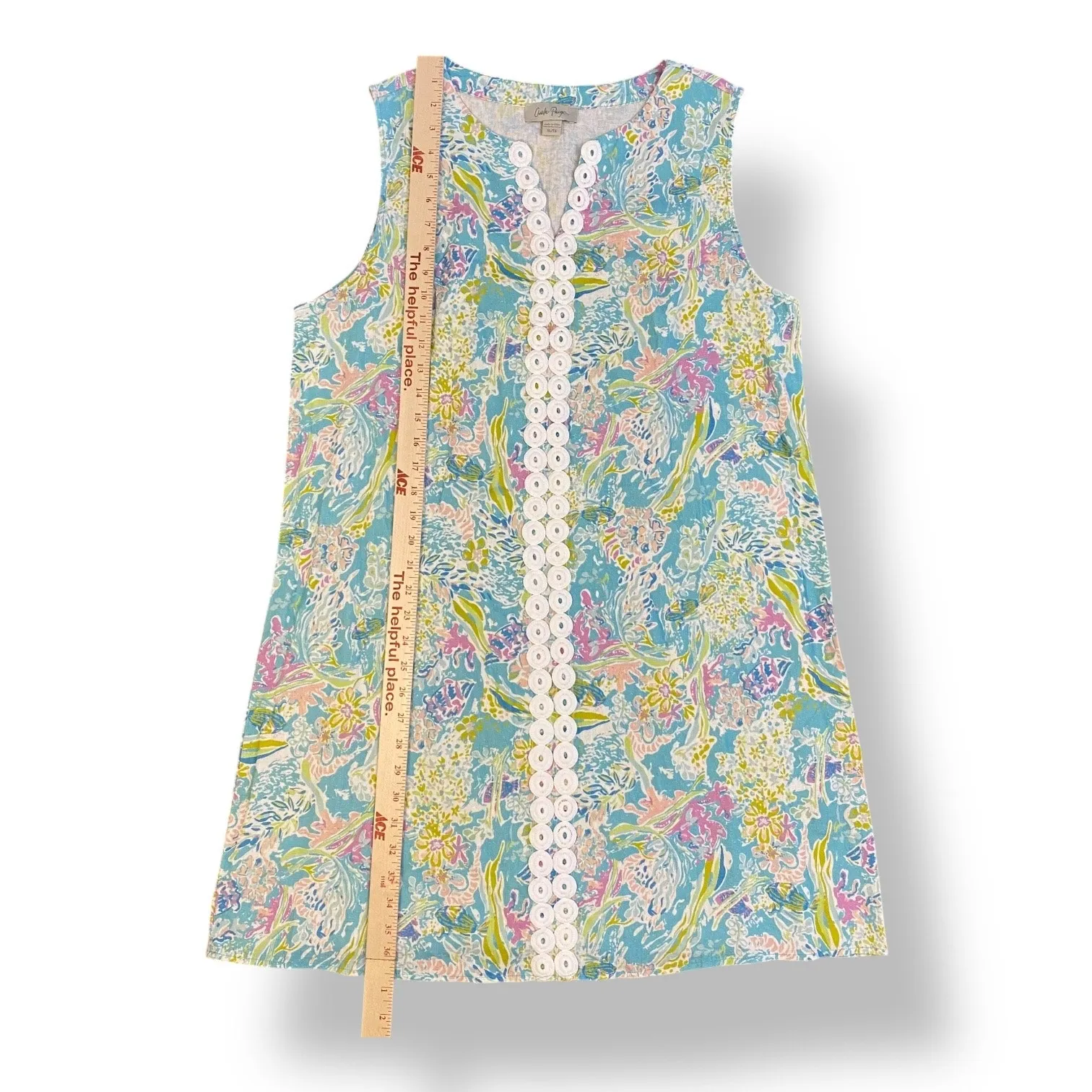 Charlie Paige Linen Blend‎ Tropical Fish Print Shift Dress Size XL Beach Preppy - Image 4