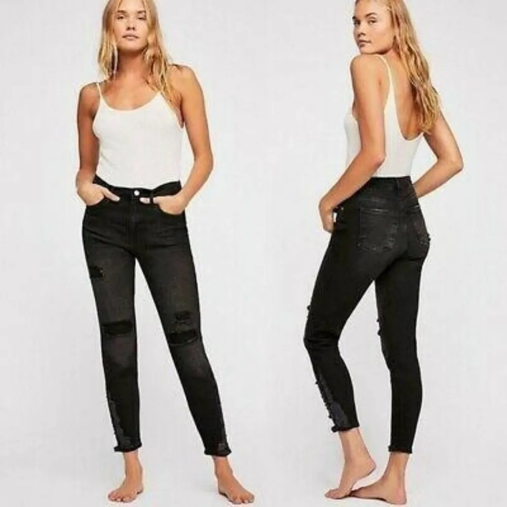 Free People Black Distressed/Ripped/Grunge High Waist Crop Skinny Jeans-26 - Image 45