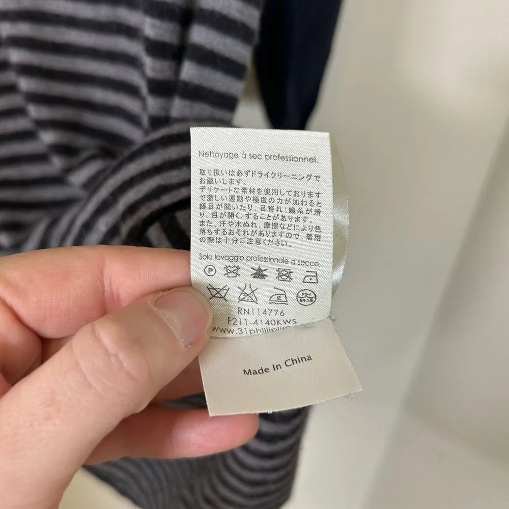 3.1 Phillip Lim Medium Dress Gray Navy Stripe Raglan Lightweight Wool Silk Blend - Image 5