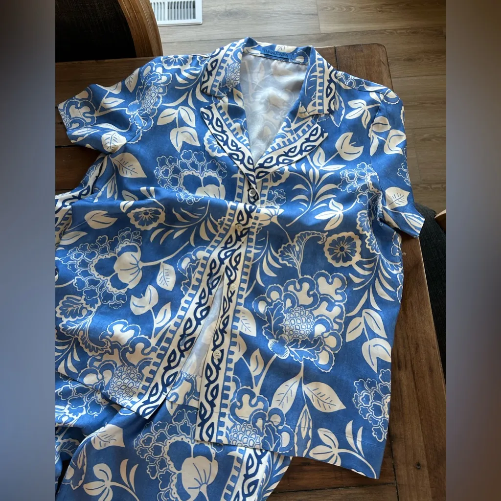 J.McLaughlin Silk Bimini Blue Pant Shirt Set S - Image 5