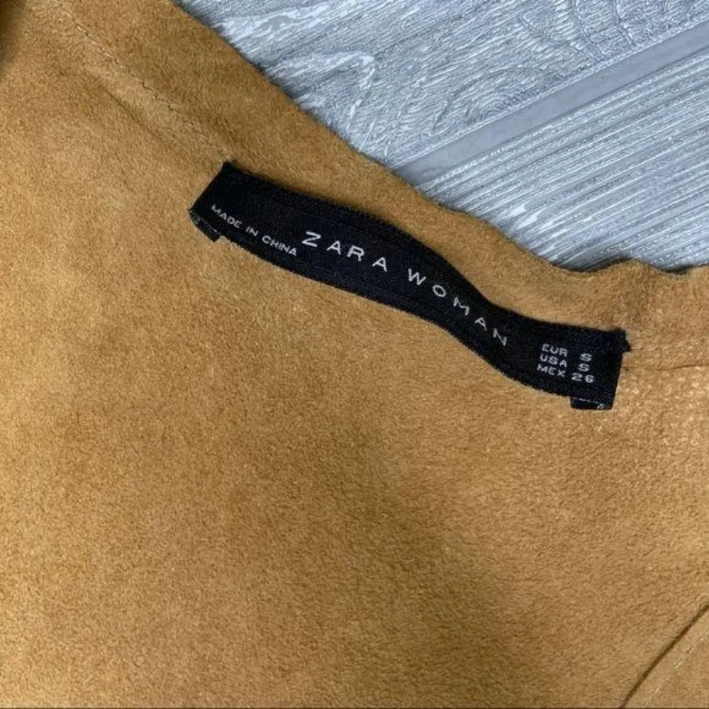 Zara women calfskin leather brown tiered ruffle midi sleeveless dress small - Image 3