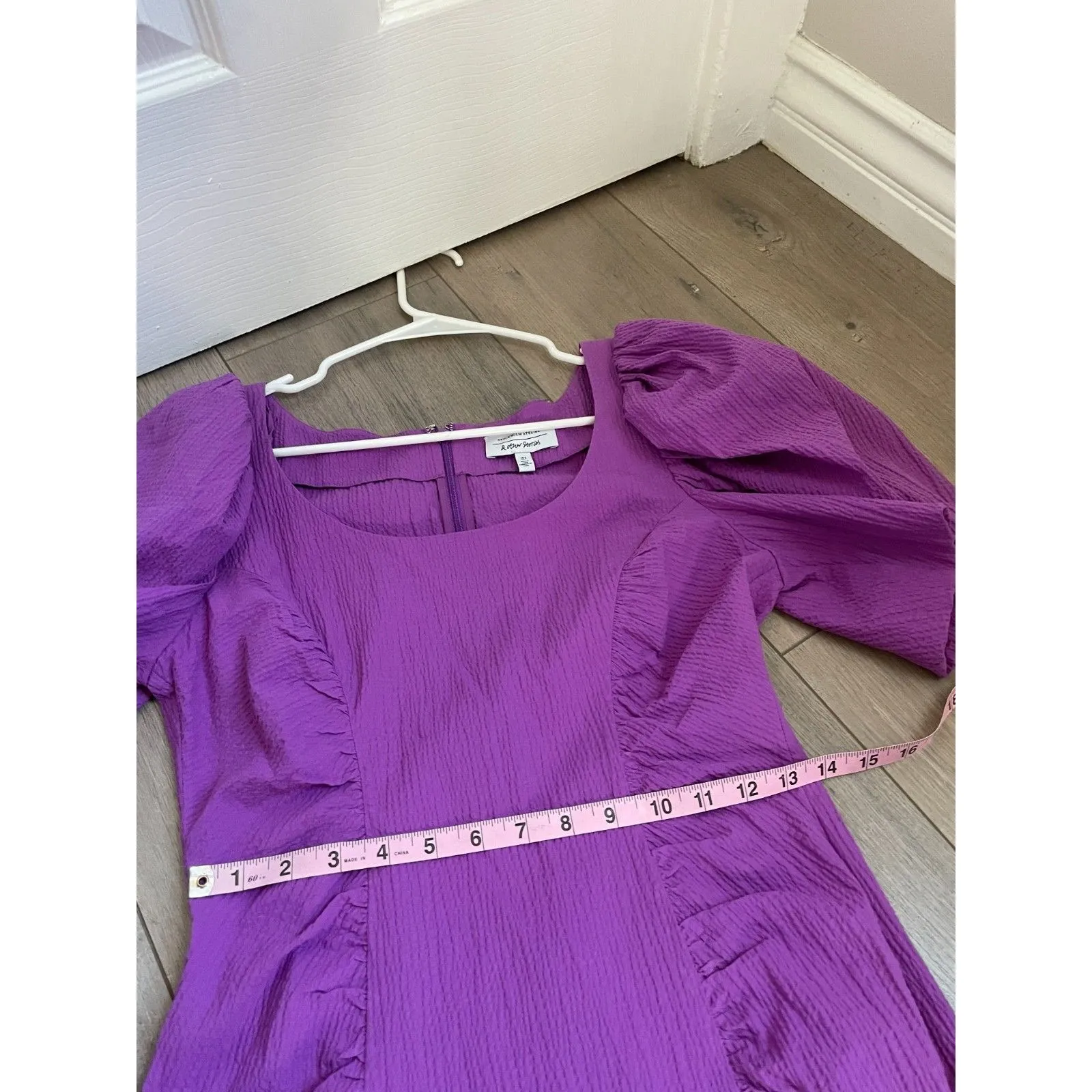 & OTHER STORIES Purple Textured Puff Sleeve Mini Dress Size 6 - Image 5