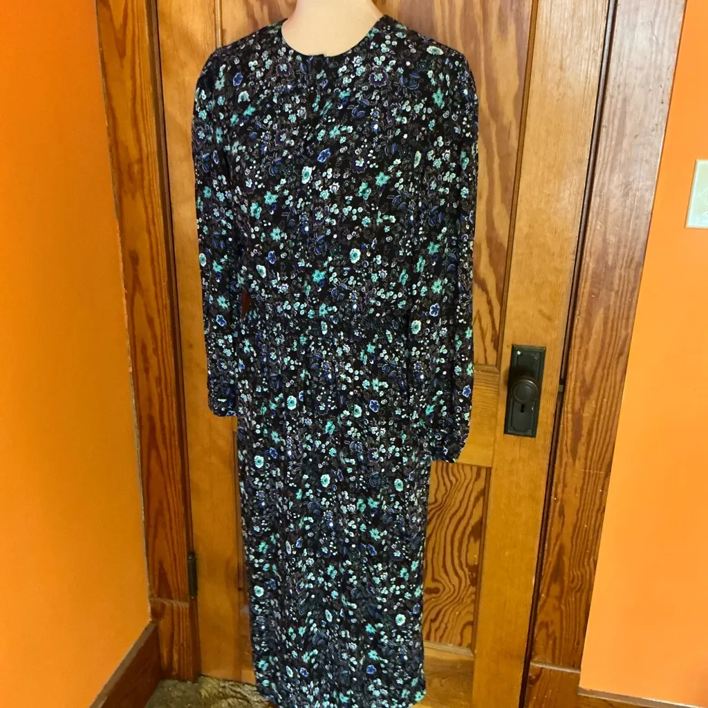 Vtg 80s Virgo Floral Knee Length Dress Black Size 14 - Image 9
