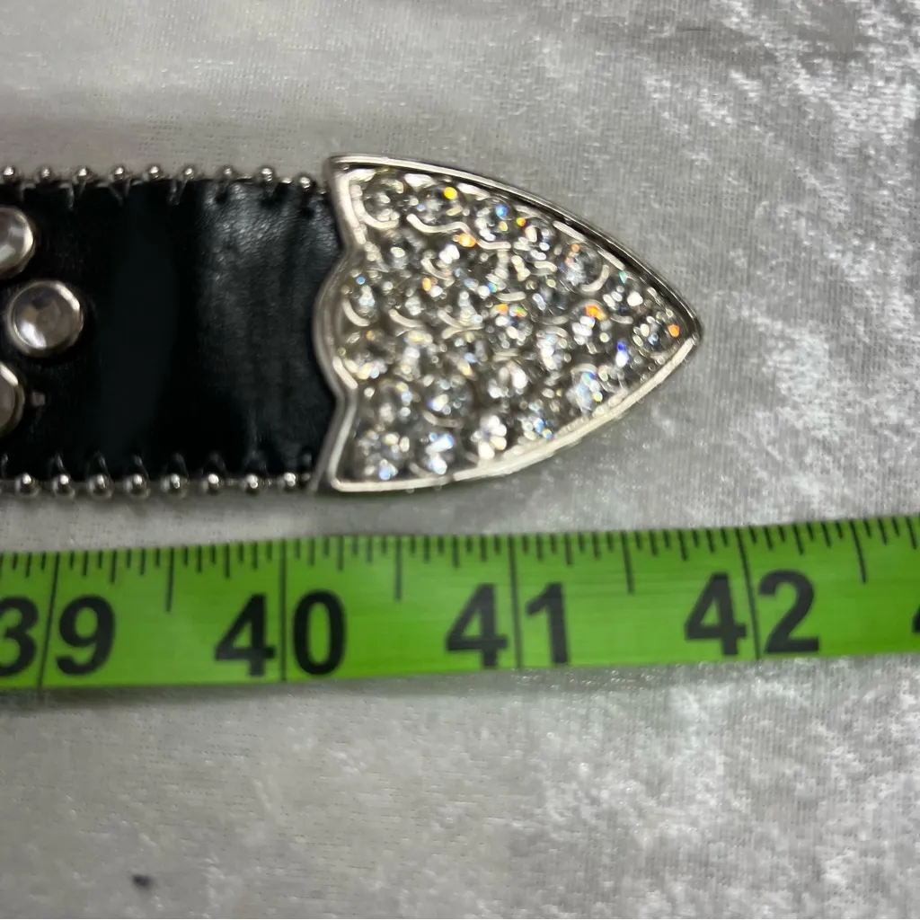 Y2K Crystal Embellished Black Belt western crosses studded motorcycle cowgirl - Image 9