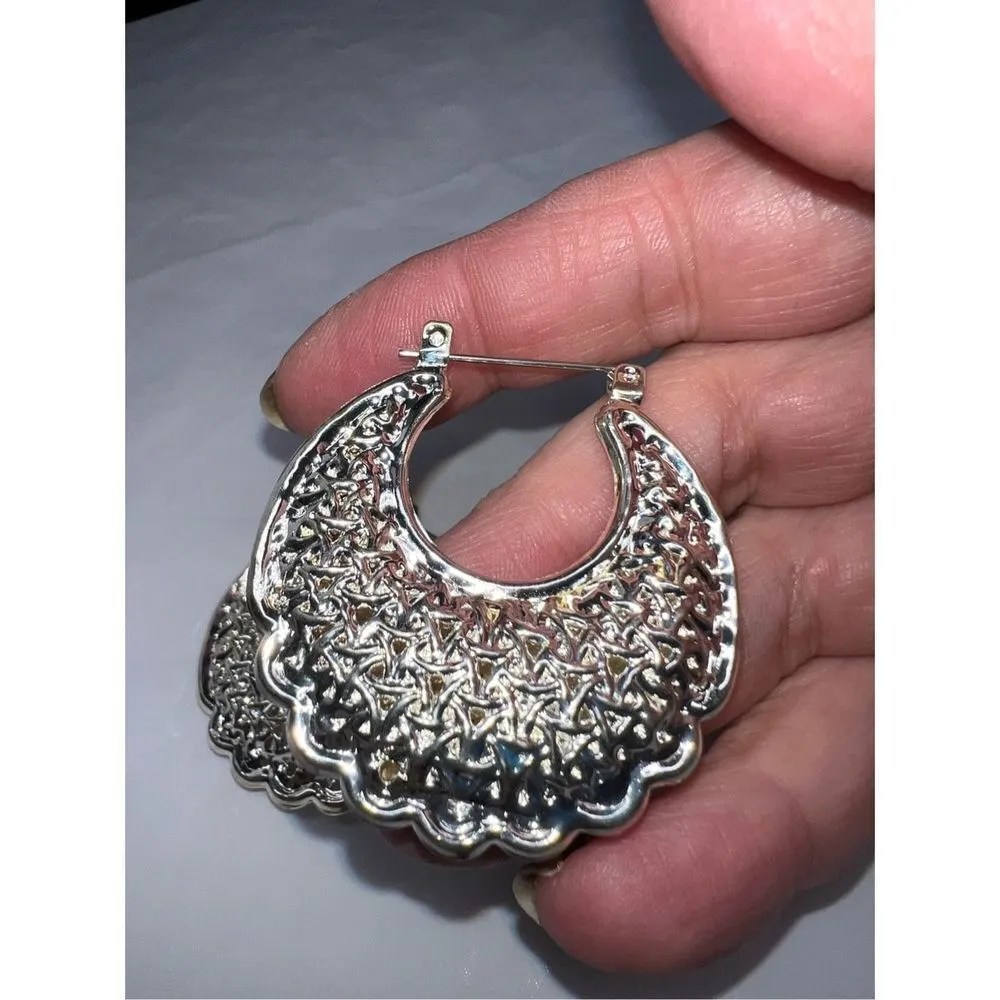 Boho Silver‎ Tone Filigree Basket Earrings Silver - Image 7