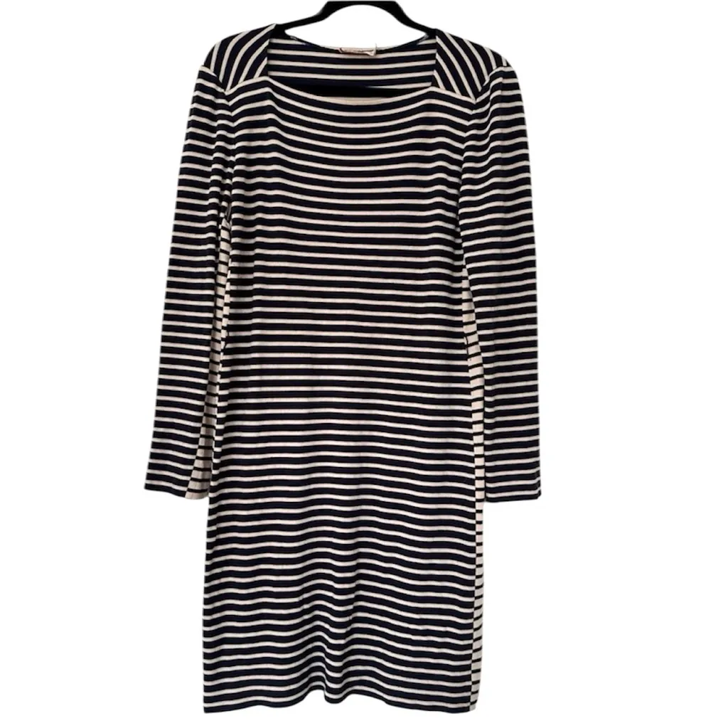 Tory Burch Callan Striped Long Sleeve Stretch Dress Navy Women’s XL - Image 4