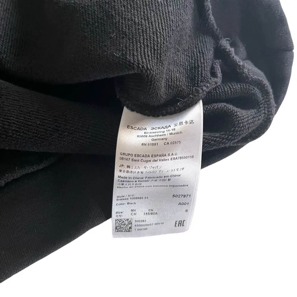 Escada Sport Solid Black Long Sleeve Ruffled Crewneck Pullover Sweatshirt Size S - Image 7