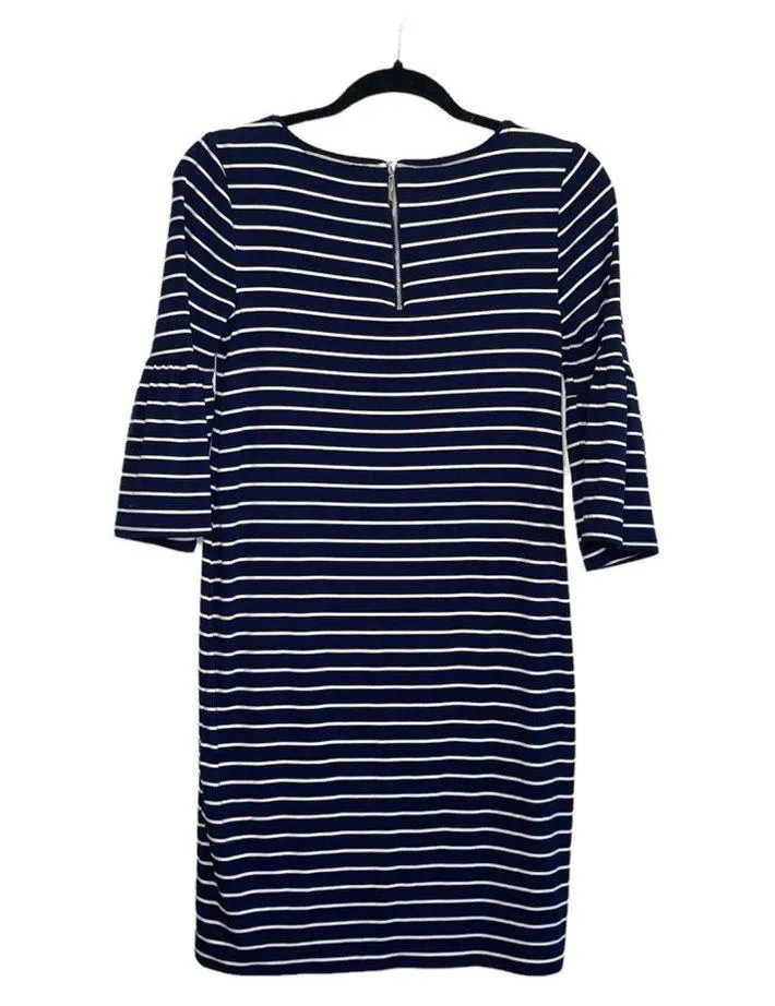 WHBM Navy Blue White Striped Bell Sleeve Knee-length Shift Dress - Image 8
